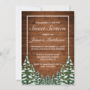 Snowy Wood & Forest Rural Pine Tiara Sweet 16 Invitation