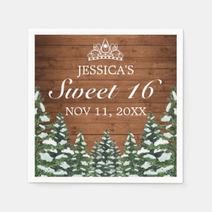 Snowy Wood & Forest Rural Pine Tiara Sweet 16 Napkin