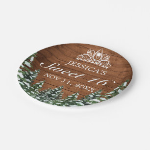Snowy Wood & Forest Rural Pine Tiara Sweet 16 Paper Plate