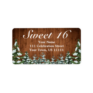 Snowy Wood & Forest Rural Tiara Sweet 16 Address Label