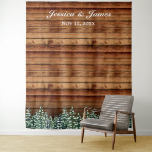 Snowy Wood & Forest Wedding Photo Background Tapestry