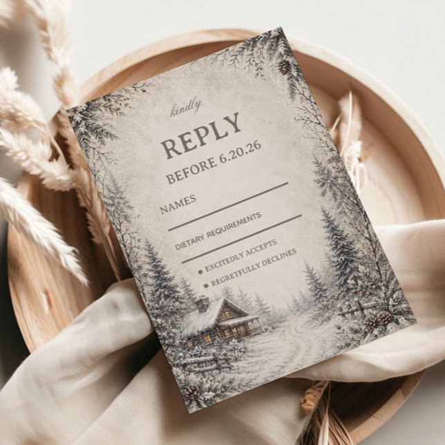 Snowy Woodland Artwork Rustic RSVP Card (Creator Uploaded)