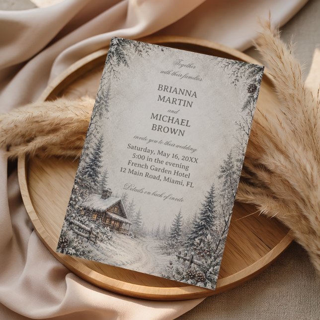Snowy Woodland Cottage Rustic Invitation (Creator Uploaded)