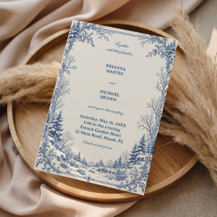 Snowy Woodland Etched In Blue Invitation