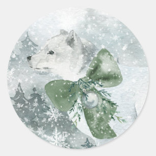 Snowy Woodland Forest Arctic Fox Holiday Portrait Classic Round Sticker