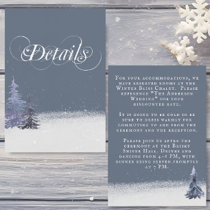 Snowy Woodland Forest Dusty Blue Wedding Details Enclosure Card