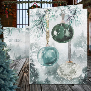 Snowy Woodland Forest Hanging Glass Ornaments Holiday Card