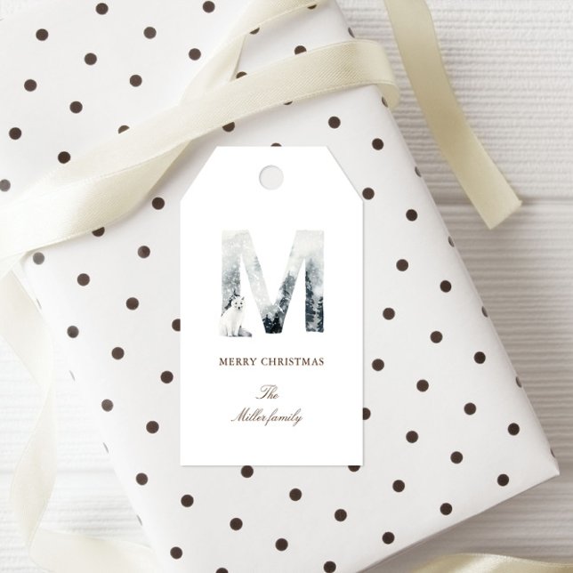 Snowy Woodland Monogram Elegant Holiday Favour Tag (Creator Uploaded)