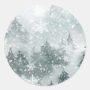 Snowy Woodland Mountain Forest Classic Round Sticker