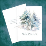 Snowy Woodland Pine  Rabbit Merry Christmas Flat Holiday Card<br><div class="desc">A sweet rabbit family frolics in snow-covered winter pine trees. Merry Christmas is written in a simple script below, with an additional line following to customise the design further. All of the text on this card can be edited. There is a Christmas message for you to personalise on the back....</div>