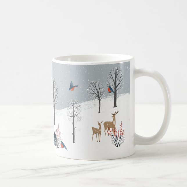 Snowy Woodland Scene Saltbox Home Fox Deer   Coffee Mug (Right)