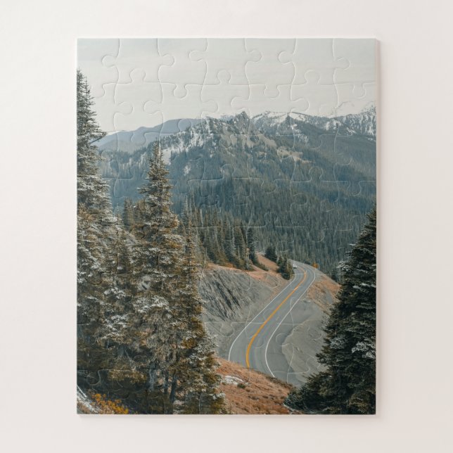 Snowy Woods Along Highway Jigsaw Puzzle (Vertical)