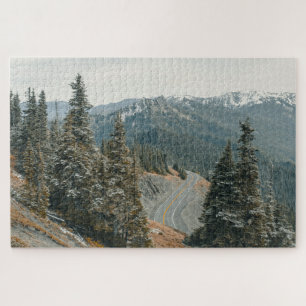 Snowy Woods Along Highway Jigsaw Puzzle