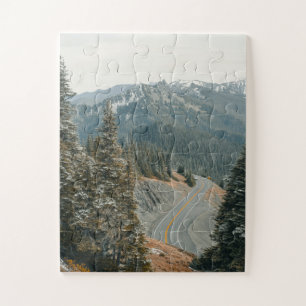 Snowy Woods Along Highway Jigsaw Puzzle