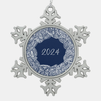 Snowy Year Snowflake Pewter Christmas Ornament