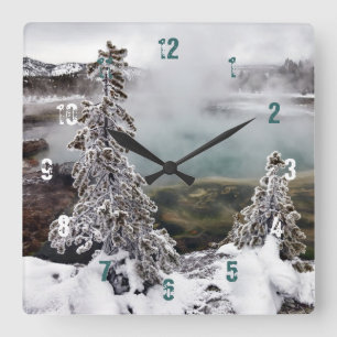 Snowy Yellowstone Square Wall Clock