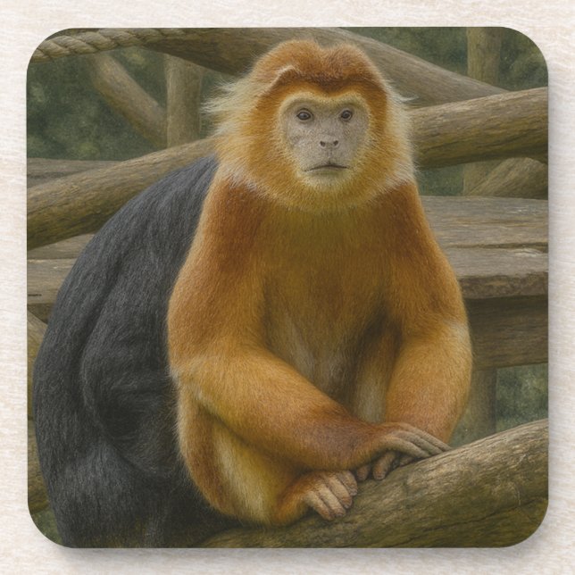 Snub-Nosed Monkey in Woodland Refuge Coaster (Front)