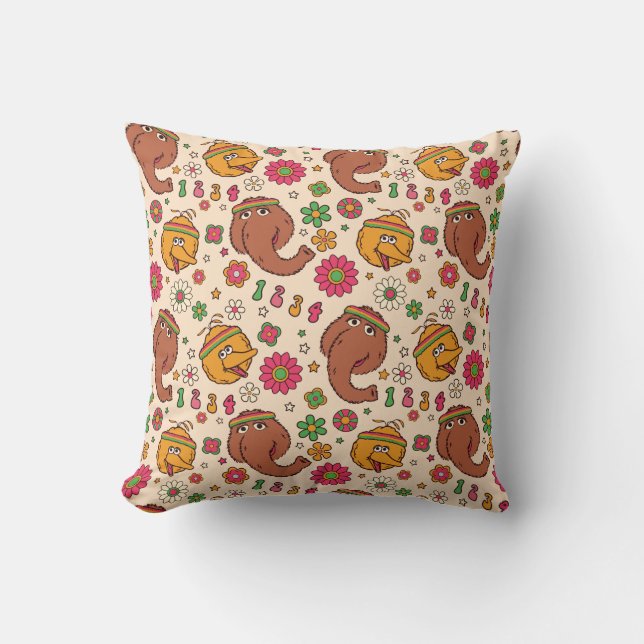 Snuffleupagus and Big Bird Groovy Flower Pattern Cushion (Front)