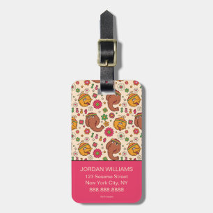 Snuffleupagus and Big Bird Groovy Flower Pattern Luggage Tag
