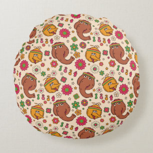 Snuffleupagus and Big Bird Groovy Flower Pattern Round Cushion