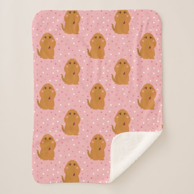 Snuffleupagus Pink Polka Dot Pattern Sherpa Blanket (Front)
