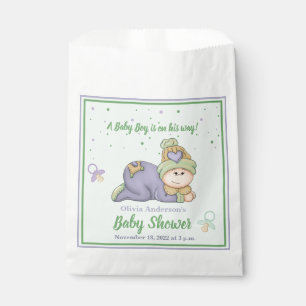 Snuggle Baby Boy - Green & Purple Baby Shower Favour Bags