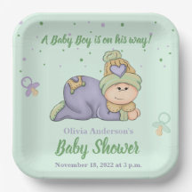 Snuggle Baby Boy - Green & Purple Baby Shower  