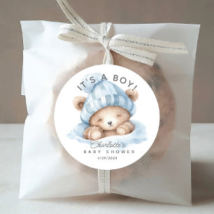 Snuggle Bear Baby Shower It's a Boy Classic Round Sticker