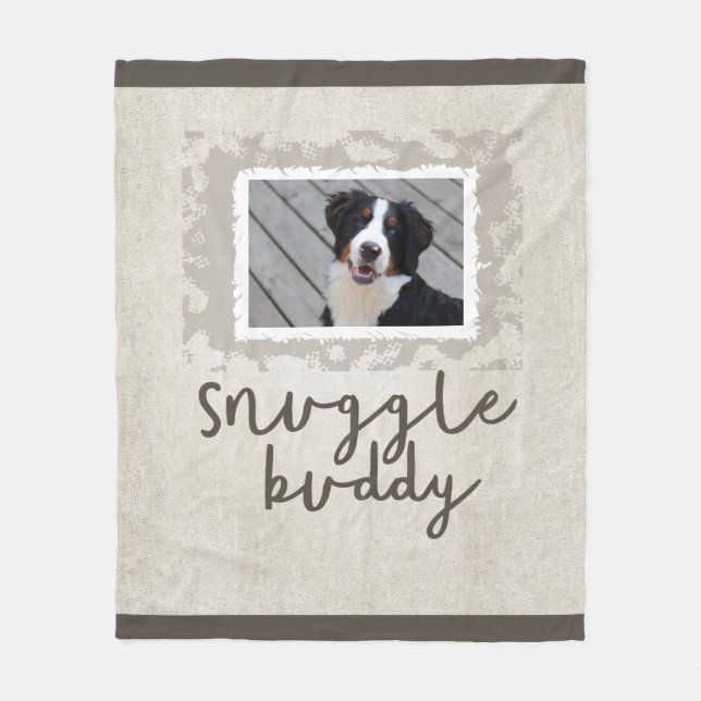 Snuggle Buddy Tan/Brown Fleece Dog Photo Blanket (Front)