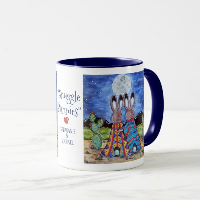 "Snuggle Bunnies" Southwest Rabbit Romance Custom Mug (Front Right)