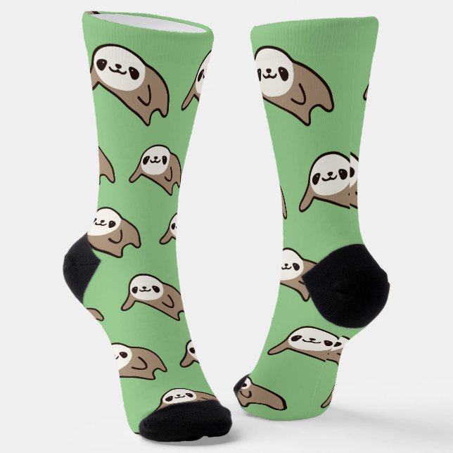 Snuggle Kawaii Brown Sloths: Cosy Green Socks (Angled)