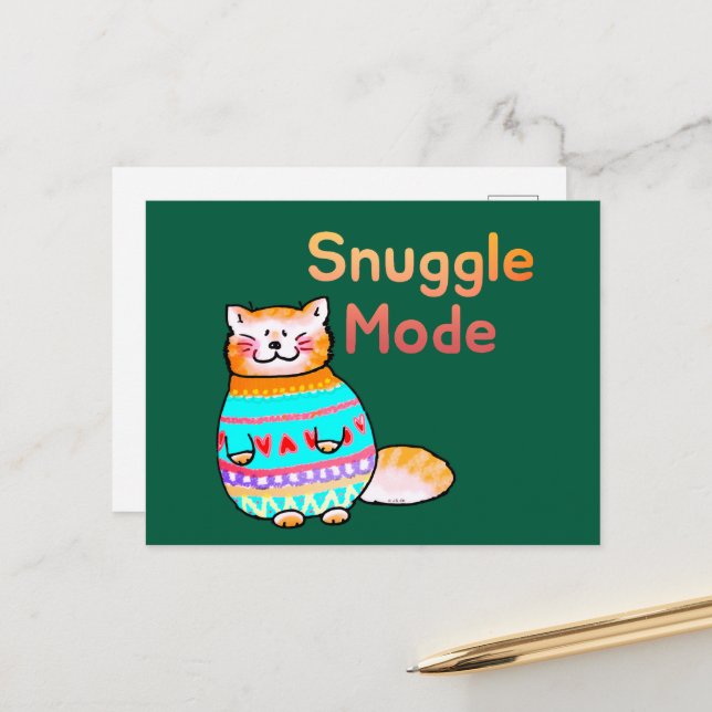 Snuggle Mode Cosy Ginger Cat Postcard   (Front/Back In Situ)