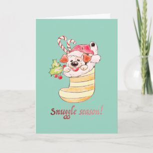 Snuggle Season Puppy in Christmas Stocking Holiday Card