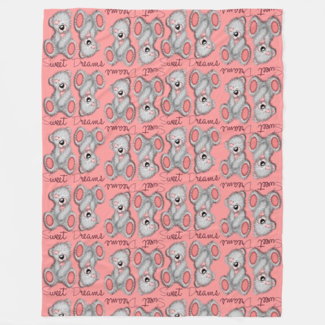 Snuggle Sweet Dreams Teddy-bright coral Fleece Blanket (Front)