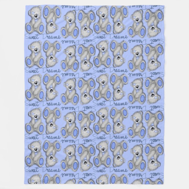 Snuggle Sweet Dreams Teddy-soft blue Fleece Blanket (Front)
