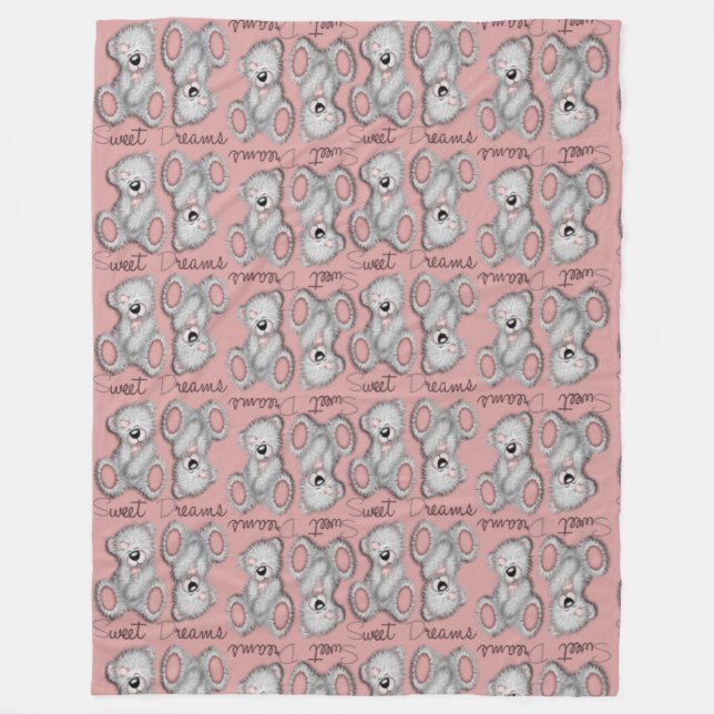 Snuggle Sweet Dreams Teddy-soft rose Fleece Blanket (Front)