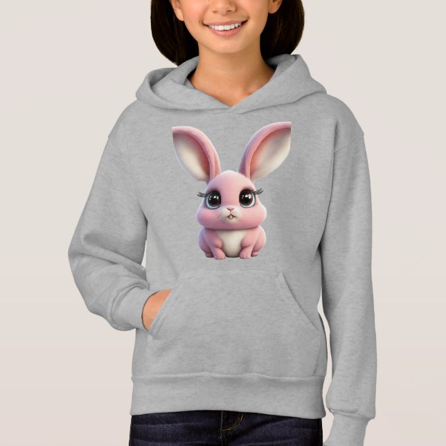 Snuggle Up: Adorable Pink Cartoon Rabbit Hoodie (Front)