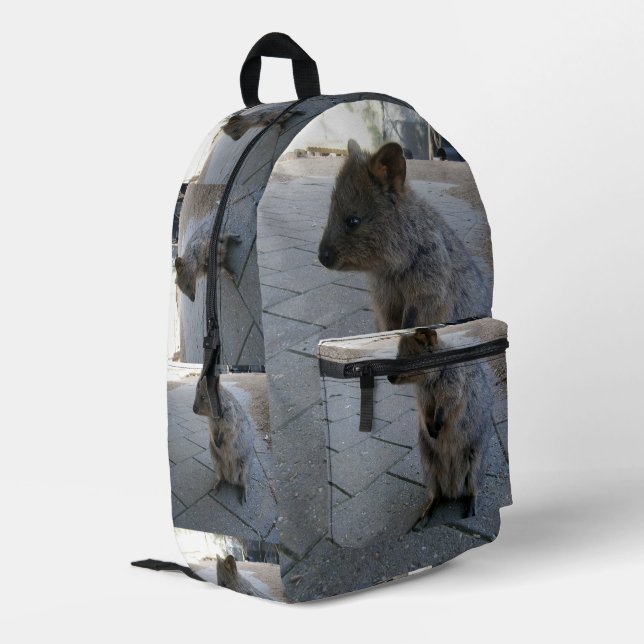 "Snuggles in Australia: A Cuddly Grey Quokka" Printed Backpack (Back Corner Left)