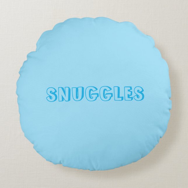 "Snuggles" Light blue Round Cushion (Front)