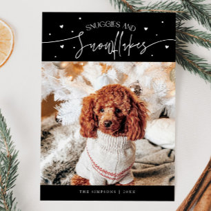 Snuggles & Snowflakes Dog Photo Black Christmas  Holiday Card