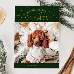 Snuggles & Snowflakes Dog Photo Green Christmas  Holiday Card