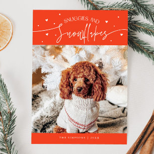 Snuggles & Snowflakes Dog Photo Red Christmas  Holiday Card