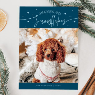Snuggles & Snowflakes Dog Photo Teal Christmas  Holiday Card