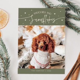 Snuggles & Snowflakes Dog Sage Green Christmas Holiday Card