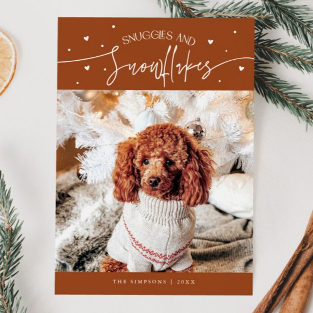 Snuggles & Snowflakes Dog Terracotta Christmas  Holiday Card (Creator Uploaded)