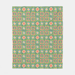 Snuggly Modern Retro Green Granny Square Fleece Blanket