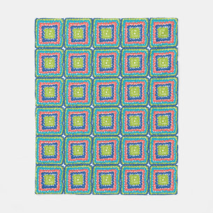 Snuggly Modern Retro Lime Blue Granny Square  Fleece Blanket