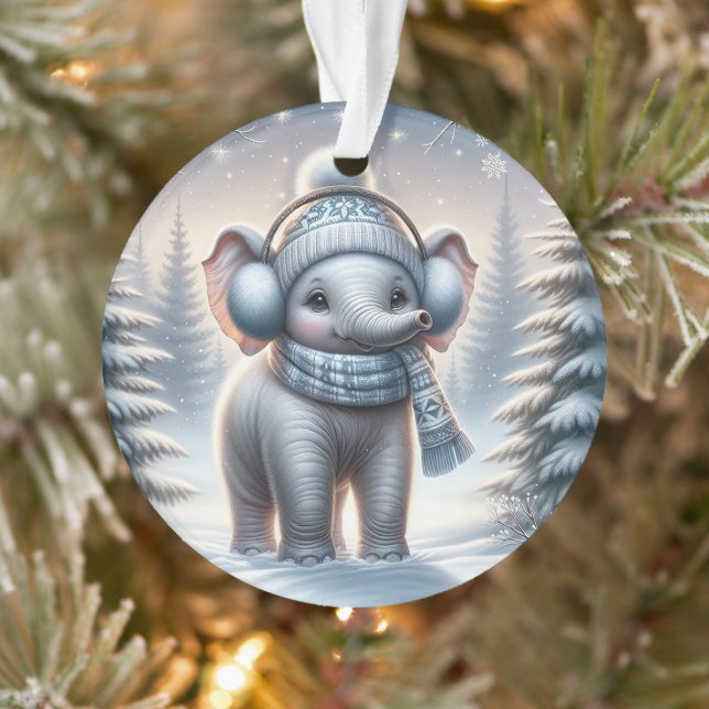 Snuggly Snow Day Elephant Ornament (Tree)
