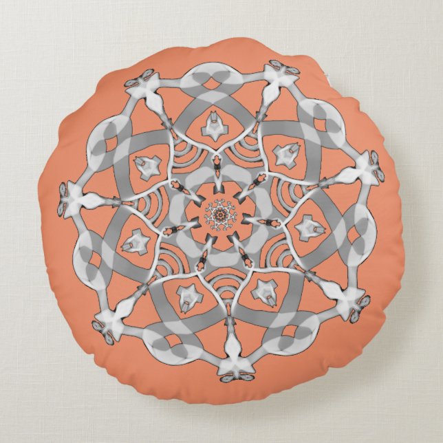 *~* Snugly White & Silver Pink Mandala Round Cushion (Back)