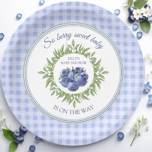 So Berry Sweet Blueberry Blue Plaid Baby Shower  Paper Plate
